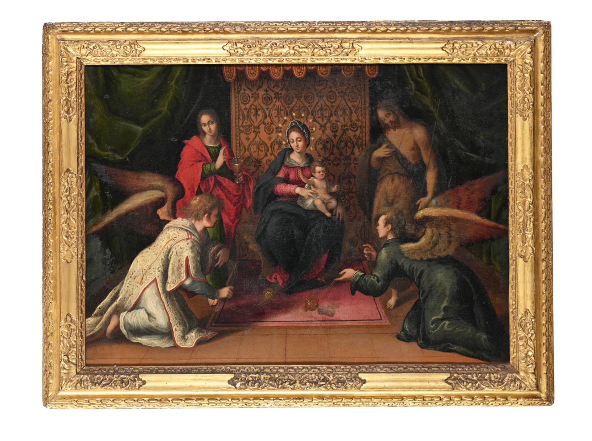 NORTH ITALIAN SCHOOL (LATE 16TH CENTURY), THE VIRGIN AND CHILD WITH SAINT JOHN THE BAPTIST - Image 2 of 5