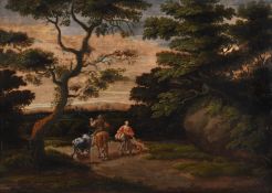 FLEMISH SCHOOL (17TH CENTURY), TRAVELLERS ON A WOODED TRACK