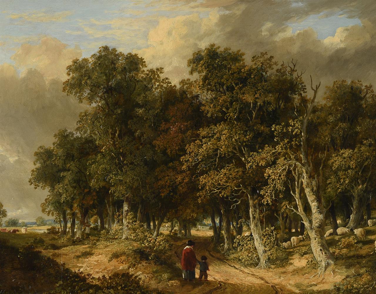 JAMES STARK (BRITISH 1794-1859), A WOODED LANDSCAPE WITH A MOTHER AND CHILD ON A TRACK