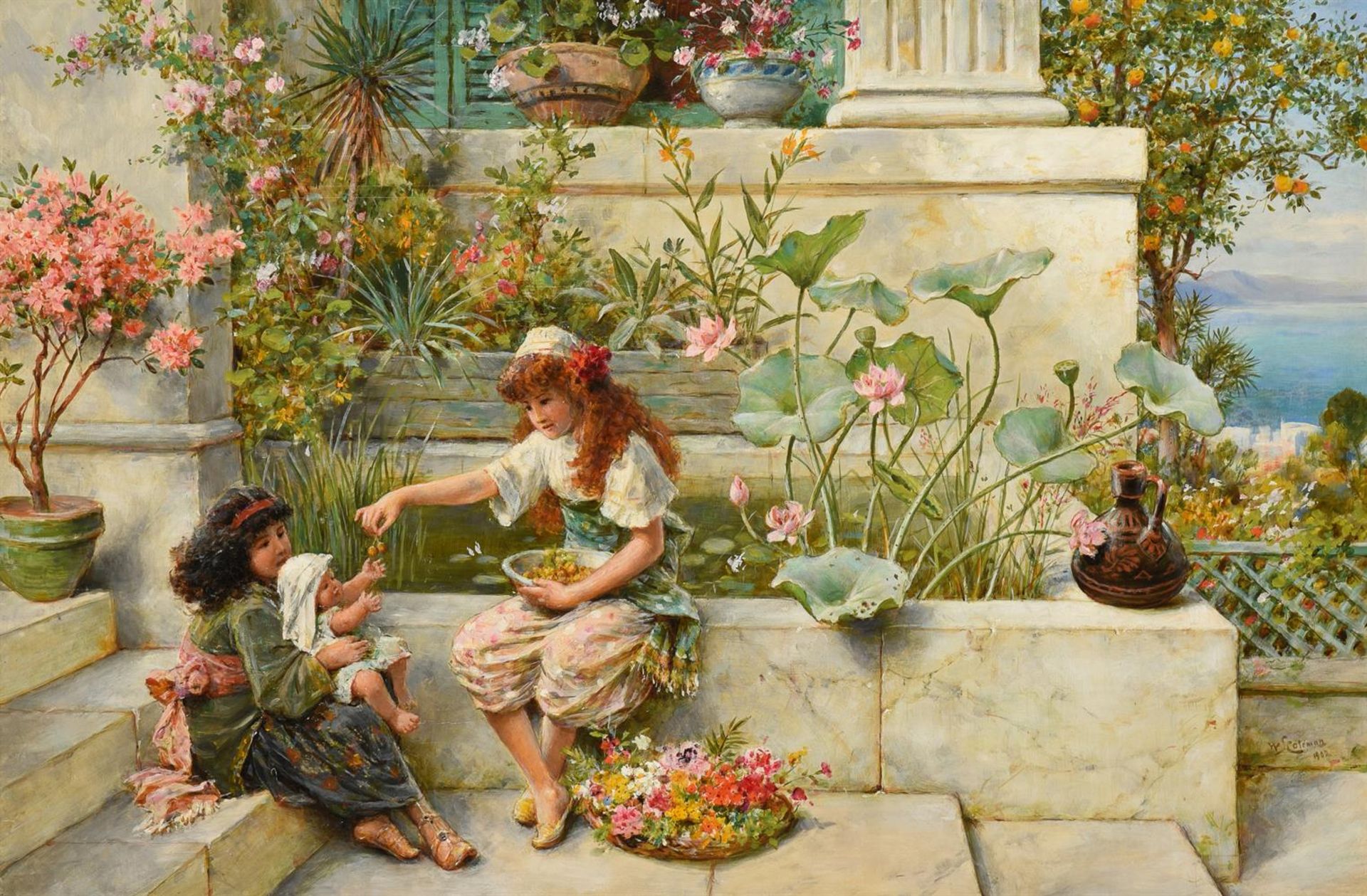 WILLIAM STEPHEN COLEMAN (BRITISH 1829-1904), CHILDREN BY A LILY POND