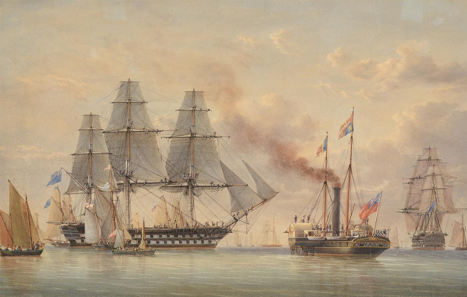 WILLIAM JOY (BRITISH 1803-1867), TWO VIEWS OF THE SPITHEAD REVIEW WITH THE ROYAL YACHT - Image 2 of 3