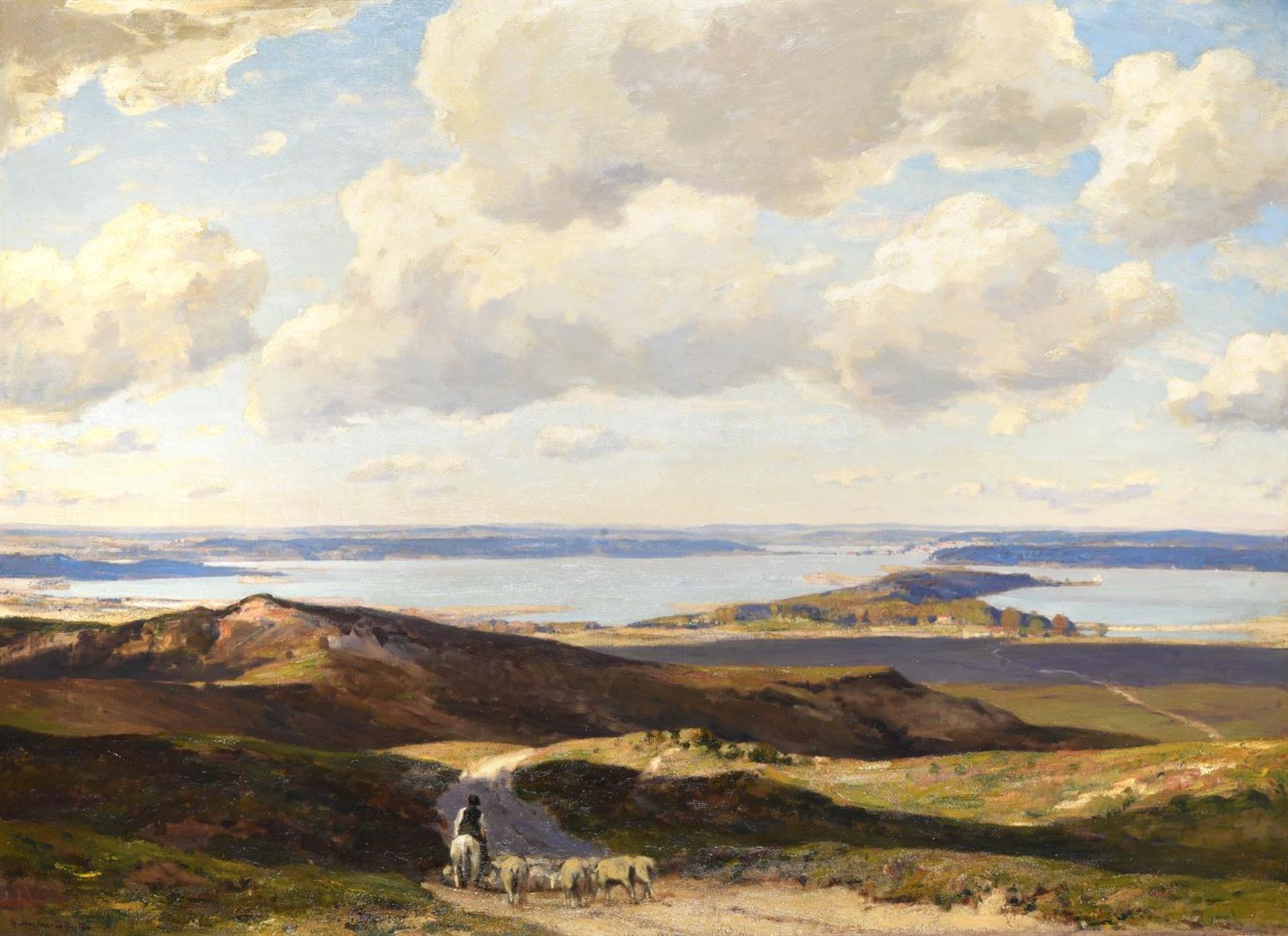 SIR HERBERT HUGHES-STANTON (BRITISH 1870-1937), STUDLAND BAY WITH POOLE HARBOUR IN THE DISTANCE