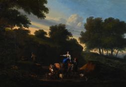 ATTRIBUTED TO NICOLAES BERCHEM (DUTCH 1620-1683), DROVER WITH CATTLE IN AN ITALIANATE LANDSCAPE