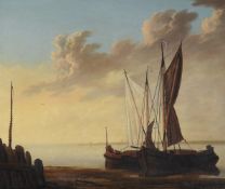 DUTCH SCHOOL (19TH CENTURY), RIVER LANDSCAPE WITH DUTCH FISHING VESSELS AT ANCHOR