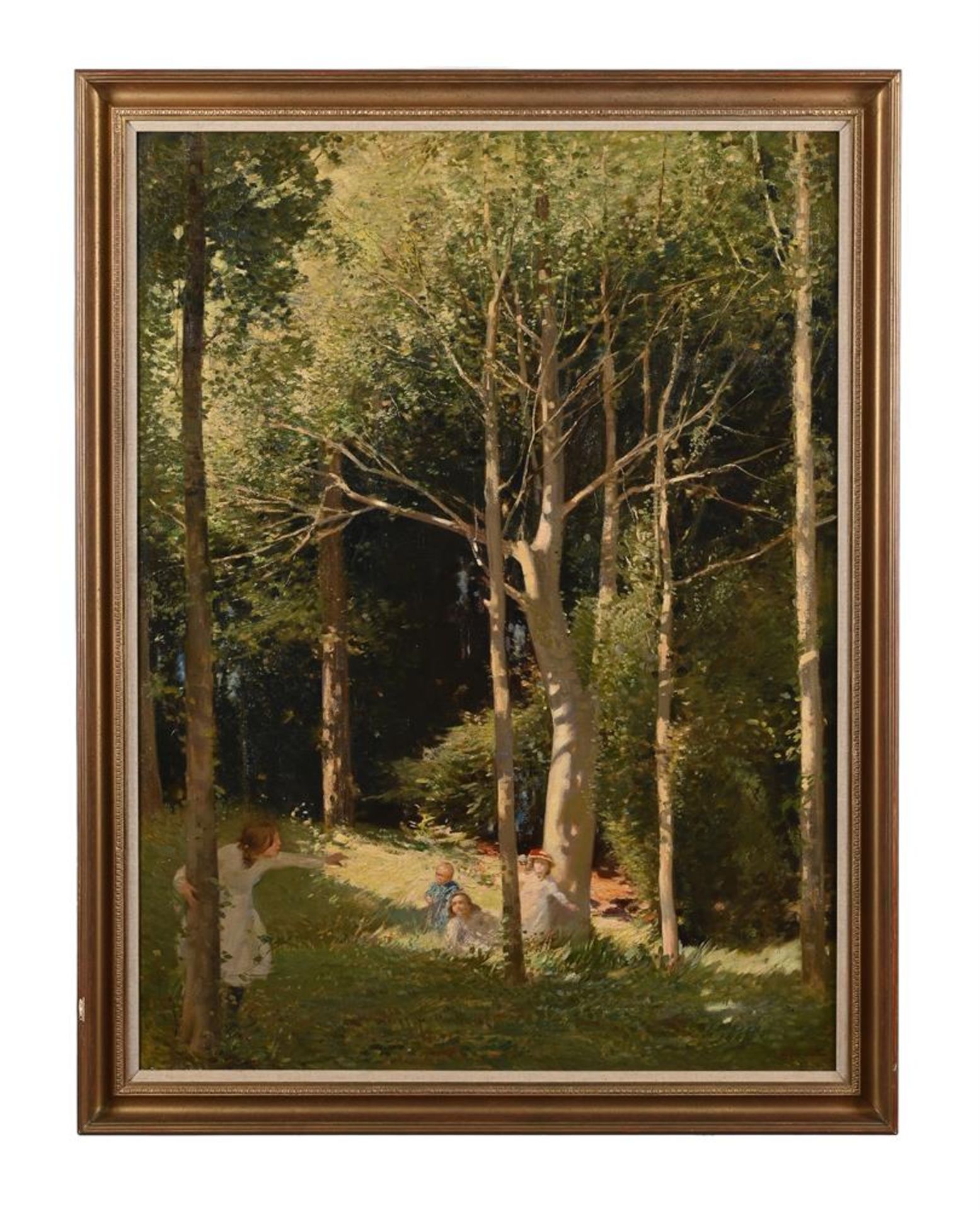 HARRY WATSON (BRITISH 1871-1936), CHILDREN PLAYING IN A SUNLIT WOOD - Image 2 of 3