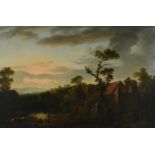 GEORGE BARRETT (BRITISH 1728-1784)A WOODED LANDSCAPE WITH DROVERS AND CATTLE BY A RIVEROil on canv