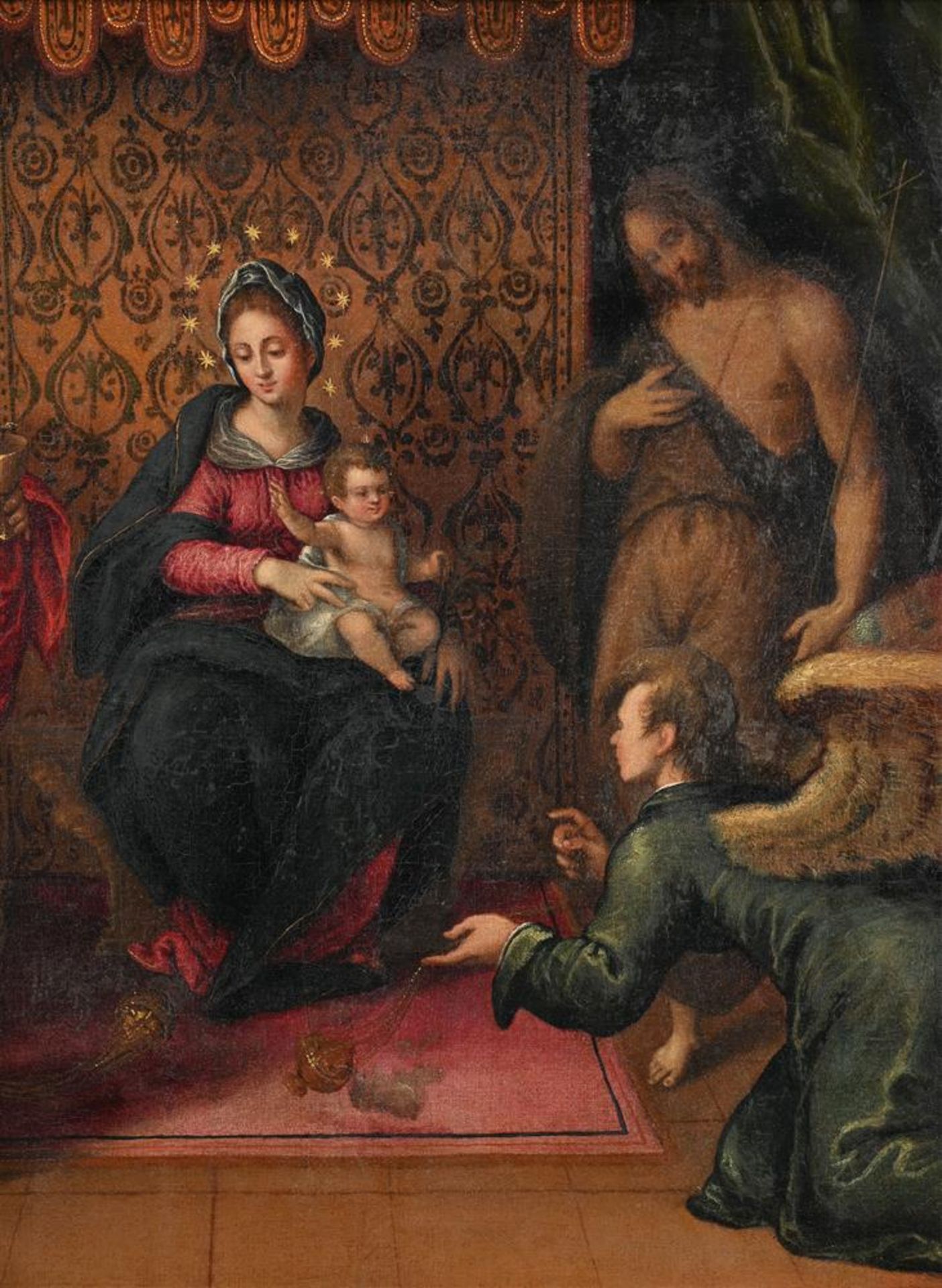 NORTH ITALIAN SCHOOL (LATE 16TH CENTURY), THE VIRGIN AND CHILD WITH SAINT JOHN THE BAPTIST - Image 3 of 5