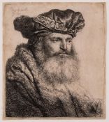 ‡ REMBRANDT VAN RIJN (DUTCH 1606-1669), BEARDED MAN IN A VELVET CAP WITH A JEWEL CLASP