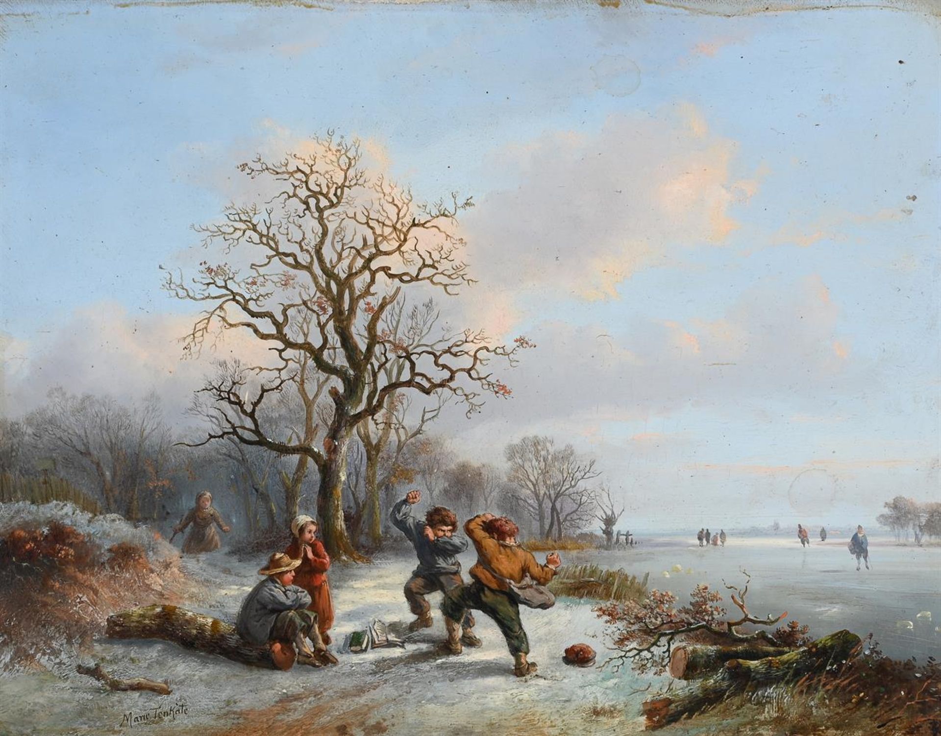 FOLLOWER OF MARI TEN KATE (DUTCH 1831-1910), CHILDREN PLAYING IN A FROZEN WINTER LANDSCAPE