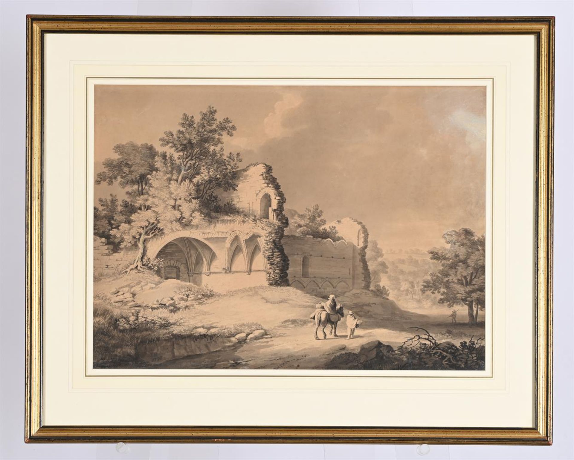 JOSEPH HALFPENNY (BRITISH 1748-1811), PART OF THE RUINS OF KIRKHAM ABBEY NEAR WHITWELL IN YORKSHIRE - Image 2 of 3