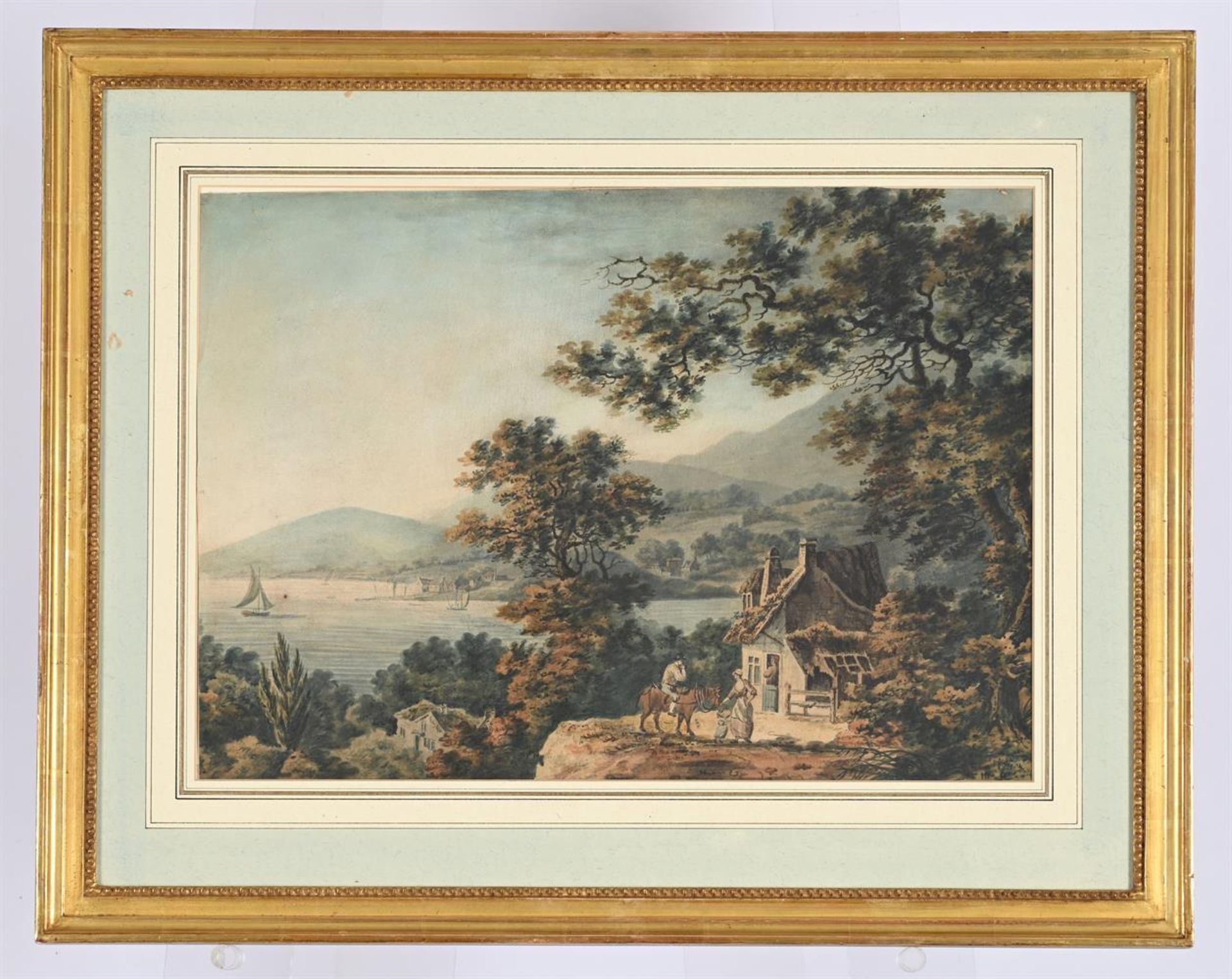 ENGLISH SCHOOL (C. 1800), COTTAGE LANDSCAPE WITH AN ESTUARY BEYOND - Image 2 of 2