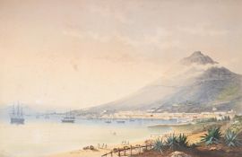 J. T. HAVERFIELD (1825-1855), VIEW OF A LATIN AMERICAN COASTAL TOWN BY A MOUNTAIN RANGE