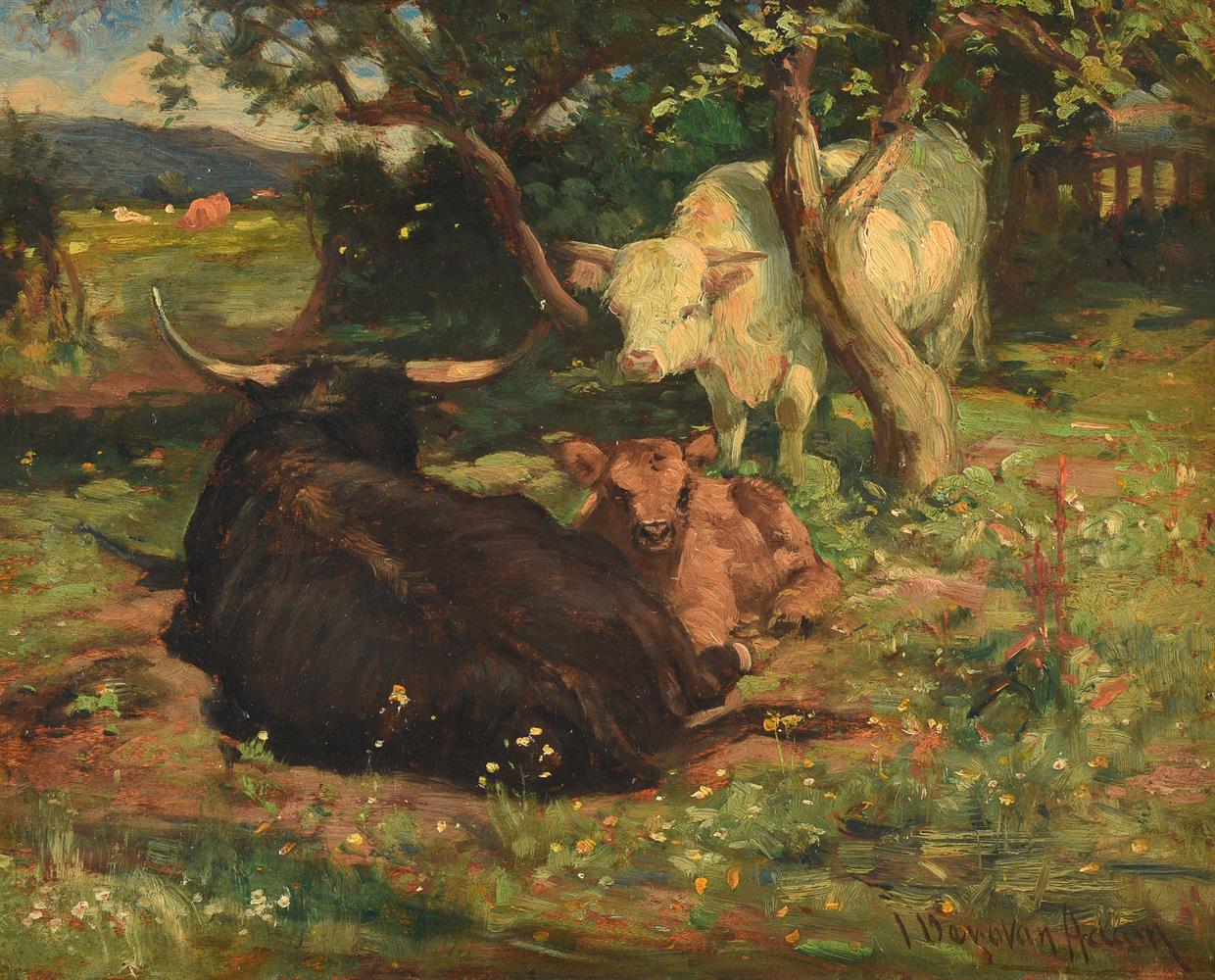 JOSEPH DENOVAN ADAM (SCOTTISH 1870-1935), RESTING CATTLE