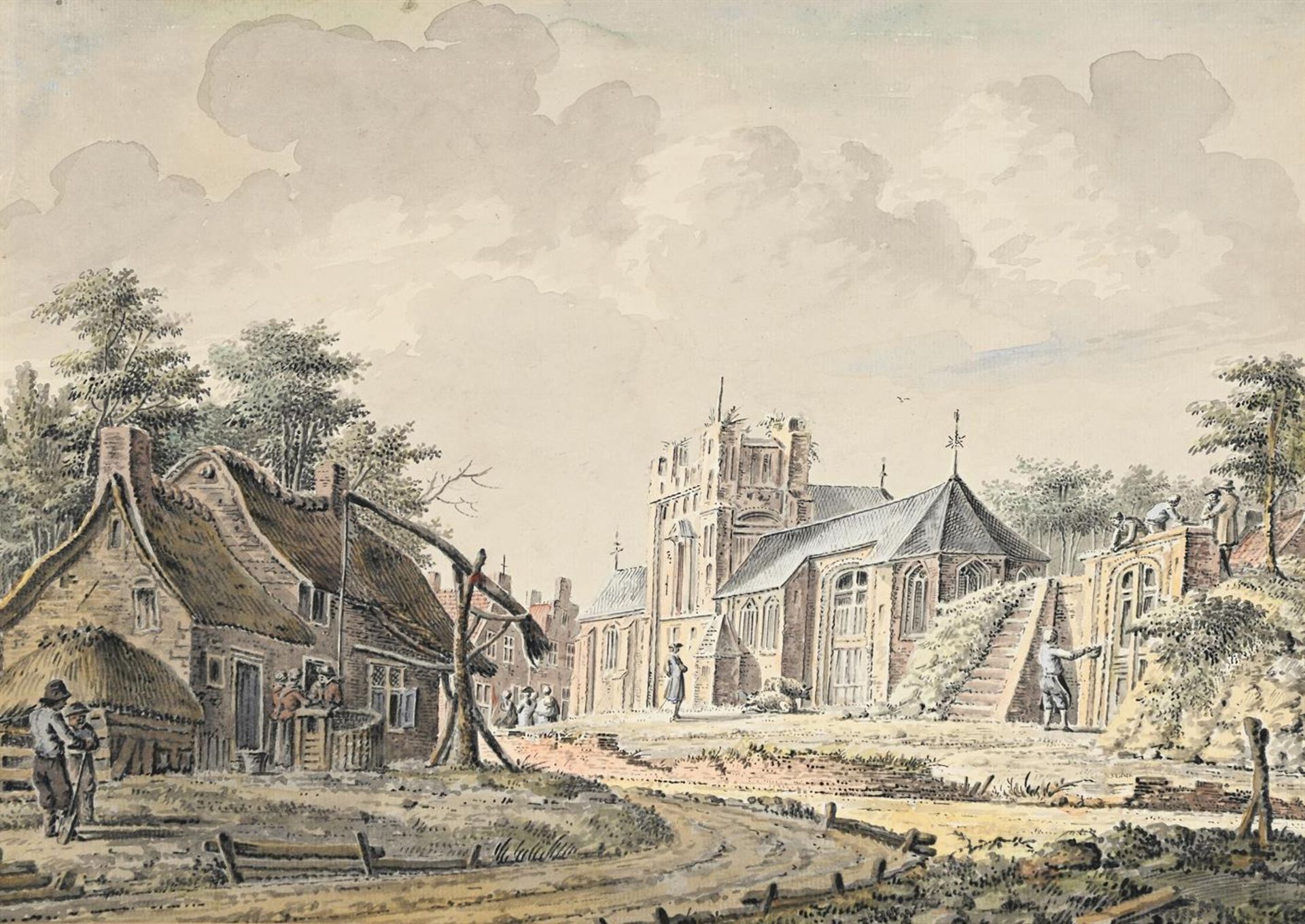 THEODORE 'DIRK' VERRIJK (DUTCH 1734 - 1786), A LOW COUNTRIES CHURCH & TOWN VIEW