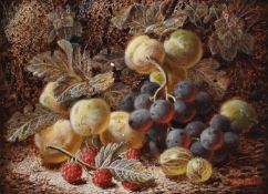 OLIVER CLARE (BRITISH 1853-1927), STILL LIFE OF FRUIT ON A MOSSY BANK