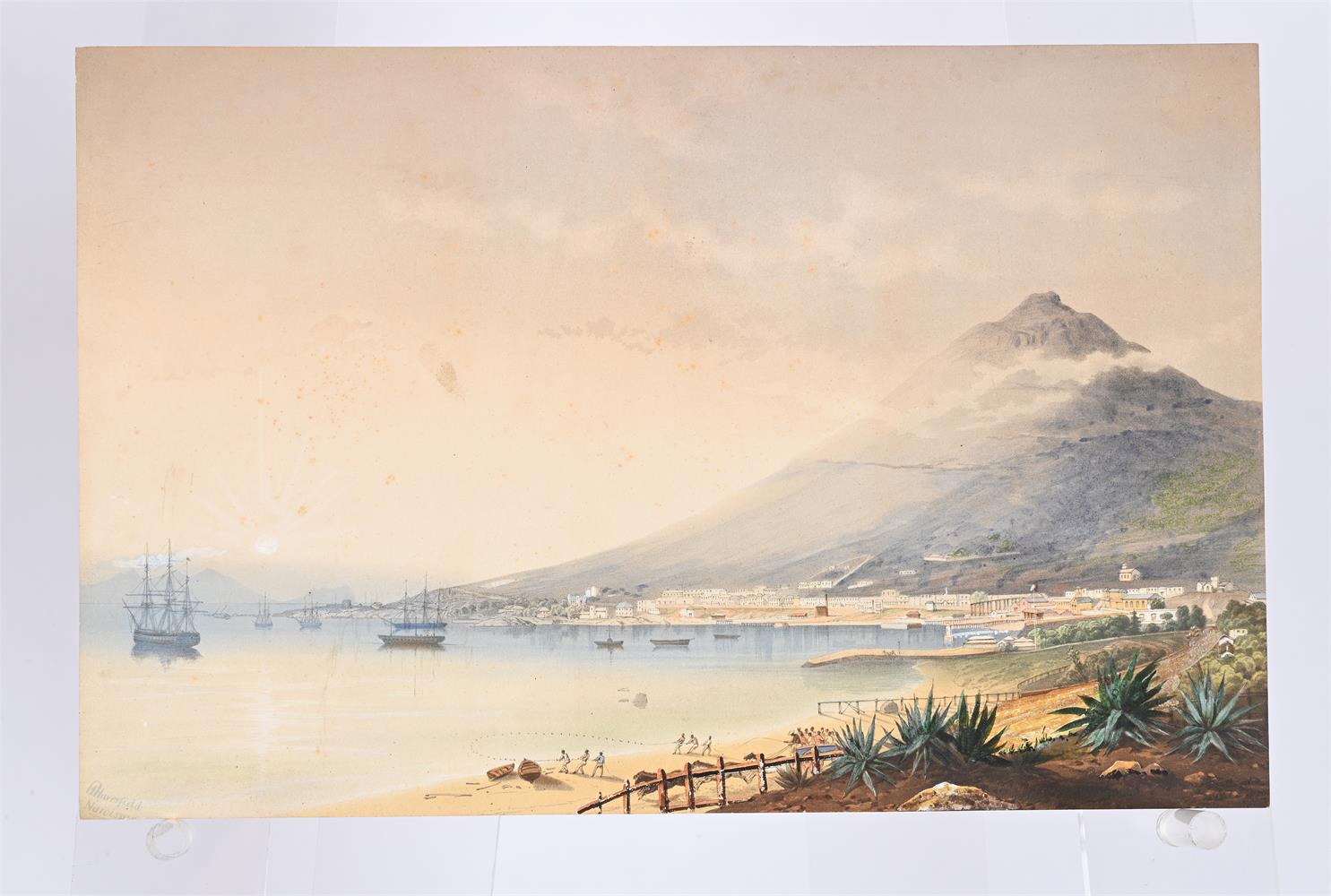 J. T. HAVERFIELD (1825-1855), VIEW OF A LATIN AMERICAN COASTAL TOWN BY A MOUNTAIN RANGE - Image 2 of 3