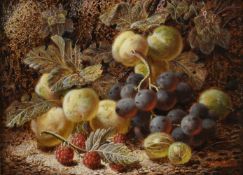 OLIVER CLARE (BRITISH 1853-1927), STILL LIFE OF FRUIT ON A MOSSY BANK