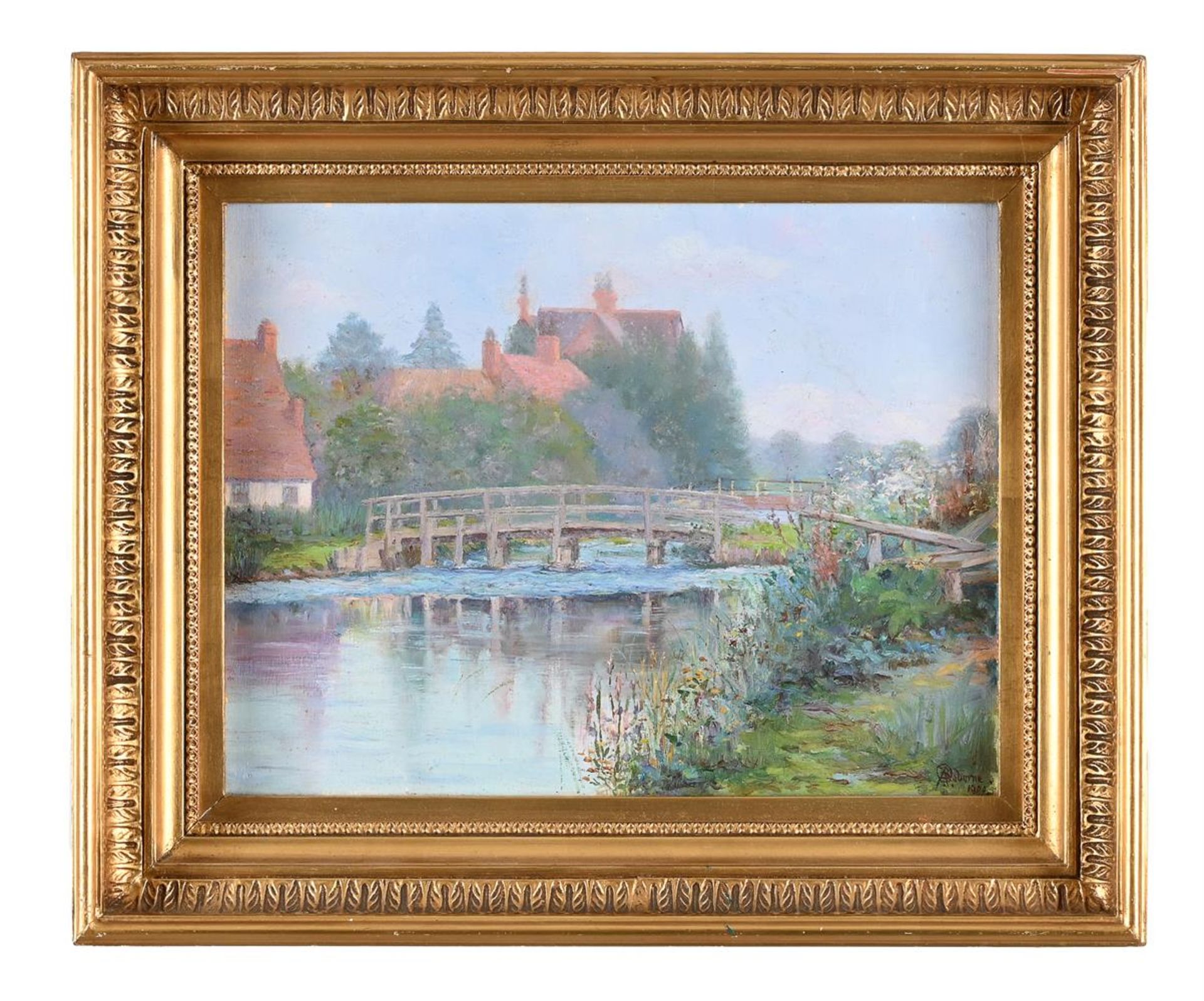 ARTHUR OSBOURNE (CIRCA. 1900), A BRIDGE ACROSS A RIVER - Image 2 of 3