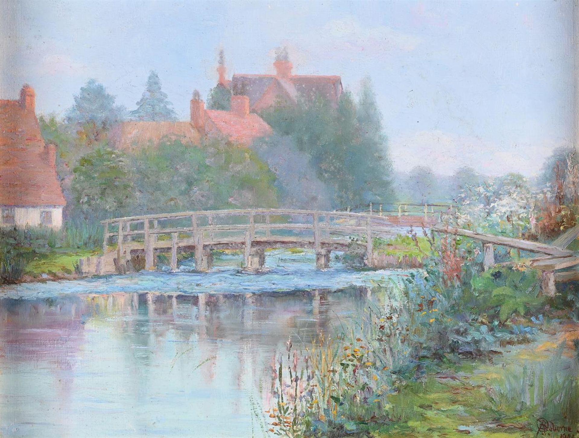 ARTHUR OSBOURNE (CIRCA. 1900), A BRIDGE ACROSS A RIVER