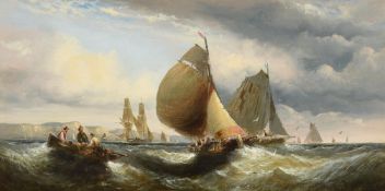 WILLIAM THORNLEY (BRITISH FL. 1858-1898), SHIPS IN CHOPPY SEAS, WITH WHITE CLIFFS BEYOND