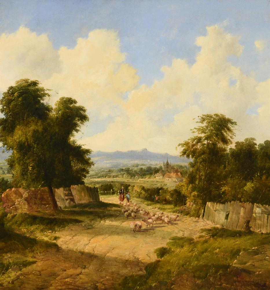 ALFRED GOMERSAL VICKERS (BRITISH 1810-1837), A FLOCK OF SHEEP IN A WOODED LANDSCAPE