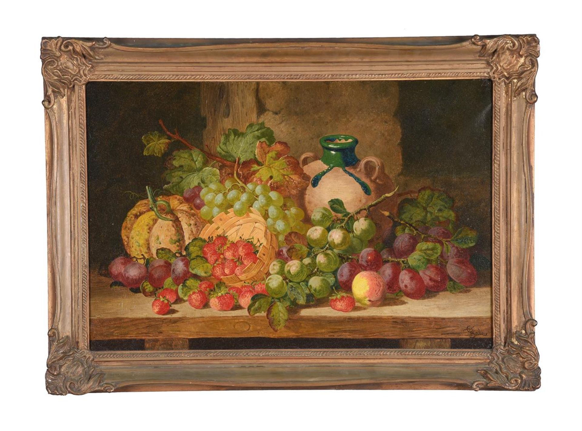 CHARLES THOMAS BALE (BRITISH 1849-1925), STILL LIFE OF A PUMPKIN AND FRUIT - Image 2 of 3