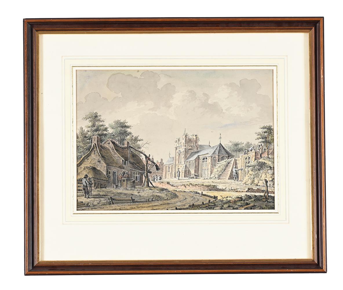 THEODORE 'DIRK' VERRIJK (DUTCH 1734 - 1786), A LOW COUNTRIES CHURCH & TOWN VIEW - Image 2 of 3