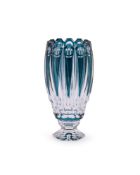 AN ART DECO VAL ST. LAMBERT TURQUOISE OVERLAY AND CLEAR GLASS FLORIFORM VASE