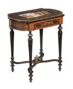 AN EBONISED AND GILT METAL OCCASIONAL TABLE IN NAPOLEON III STYLE