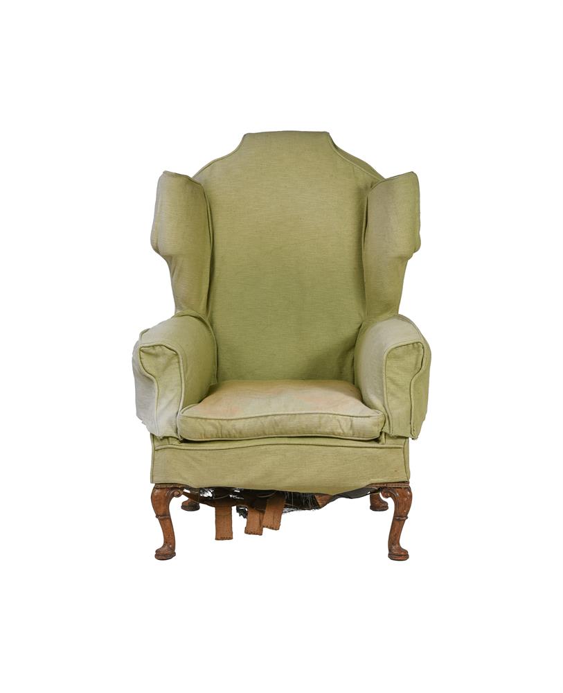 A WALNUT AND UPHOLSTERED WING ARMCHAIRIN GEORGE II STYLE - Image 2 of 2