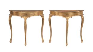 A PAIR OF ITALIAN GILTWOOD CONSOLE TABLES
