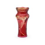 AN ART NOUVEAU VAL ST. LAMBERT 'CRSTAL PISTACHE DOUBLE ROSE' FLORIFORM VASE