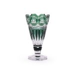 A VAL ST. LAMBERT 'VIANDEN' GREEN OVERLAY AND CLEAR GLASS TRUMPET VASE