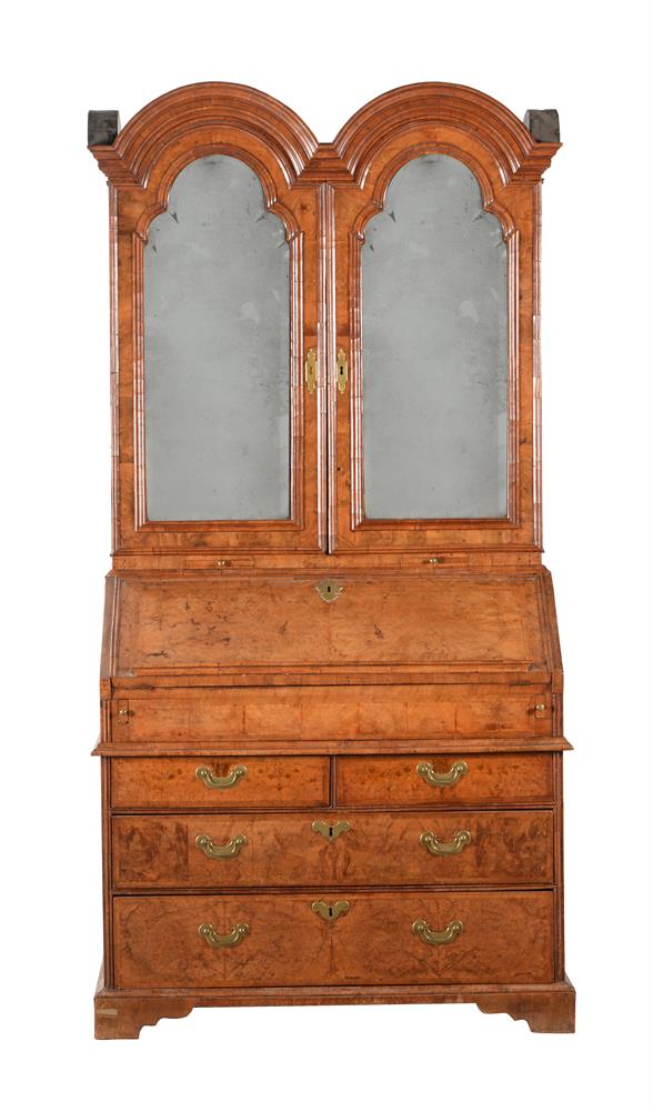 A WALNUT AND BURR WALNUT BUREAU CABINET