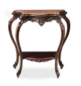 AN ITALIAN PAINTED AND GILTWOOD CONSOLE TABLE WITH MARBLE TOP