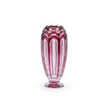 A VAL ST. LAMBERT 'ADP9' PALE RED OVERLAY AND CLEAR GLASS OVOID FLORIFORM VASE