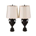 A PAIR OF PATINATED METAL TABLE LAMPS IN NEO-CLASSICAL TASTE