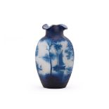 AN ART NOUVEAU VAL ST. LAMBERT BLUE CAMEO AND OPAQUE GLASS VASE