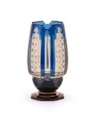 AN ART DECO VAL ST. LAMBERT 'LUSITANIE' PALE AMBER OVERLAY AND BLUE GLASS OVOID FLORIFORM VASE