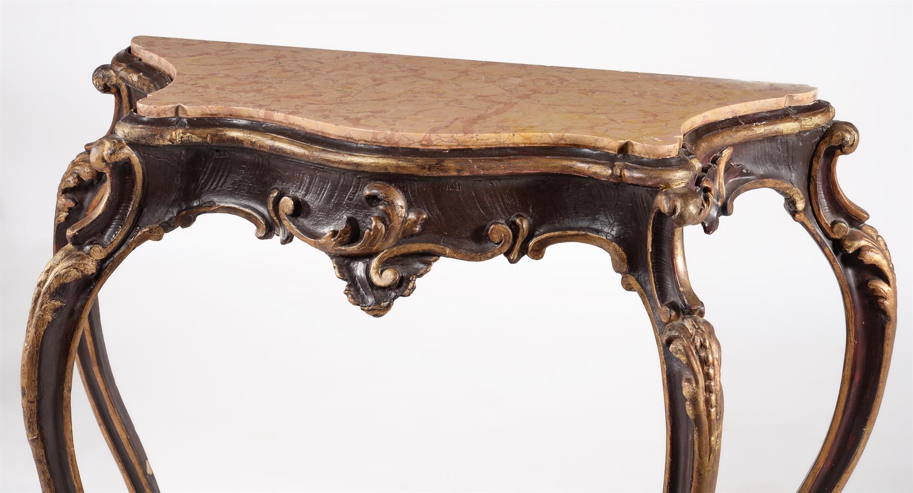 AN ITALIAN PAINTED AND GILTWOOD CONSOLE TABLE WITH MARBLE TOP - Image 4 of 13