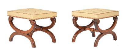 Y A PAIR OF WILLIAM IV X-FRAME STOOLS