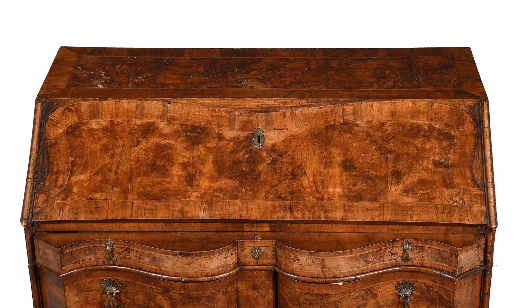 A WALNUT SERPENTINE FRONTED BUREAU, PROBABLY SOUTH GERMAN - Image 3 of 6