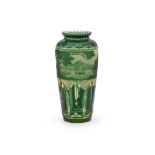 A VAL ST. LAMBERT CLEAR GLASS, GREEN CAMEO AND OVERLAY 'VIENNOIS' VASE