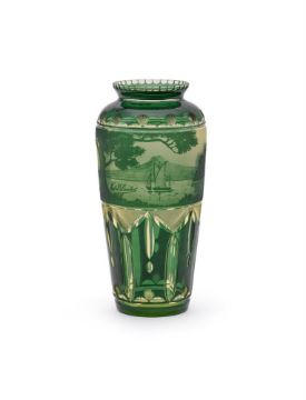 A VAL ST. LAMBERT CLEAR GLASS, GREEN CAMEO AND OVERLAY 'VIENNOIS' VASE