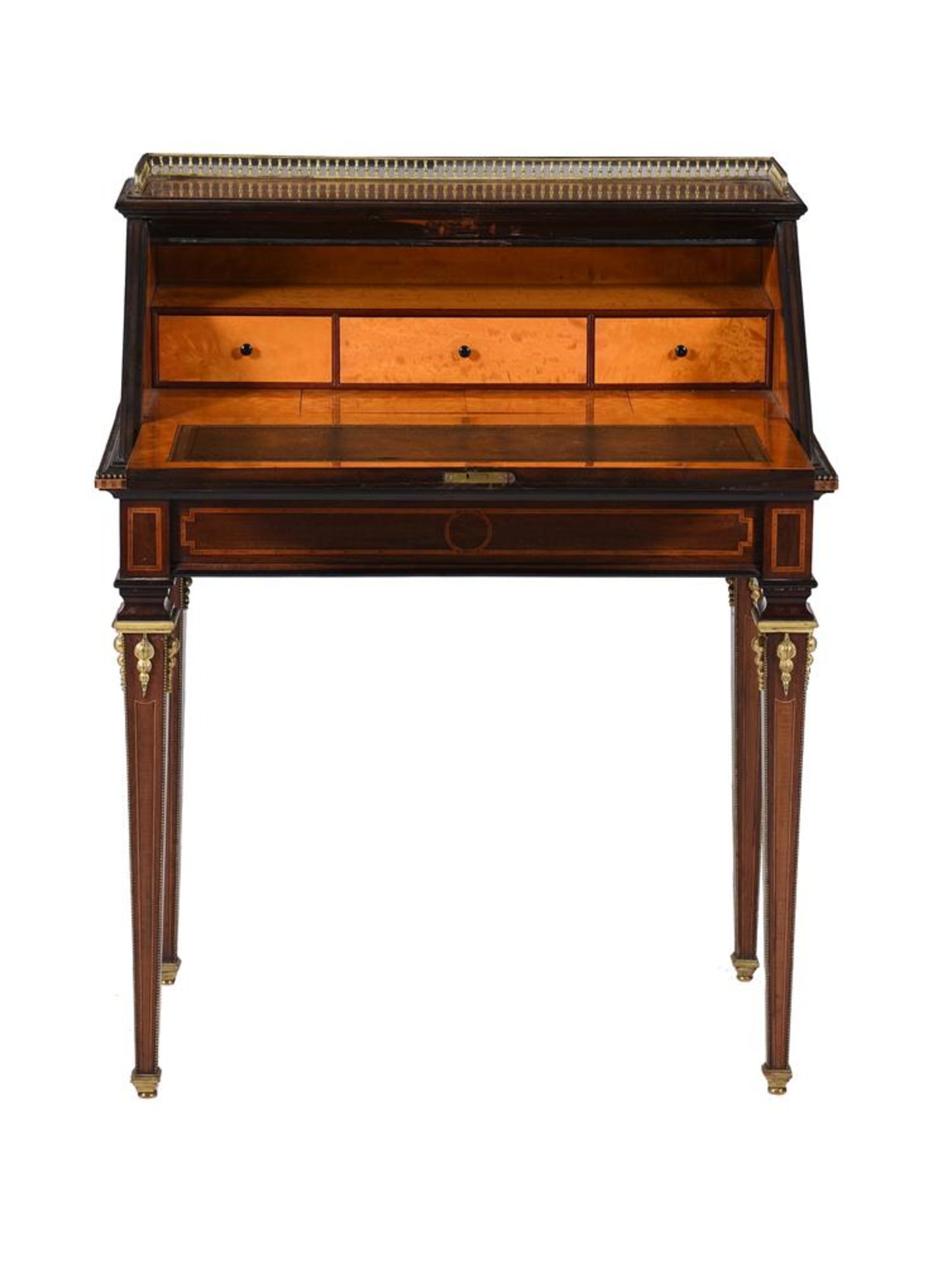 A FRENCH WALNUT, PARQUETRY AND GILT METAL MOUNTED BUREAU DE DAME - Bild 2 aus 5