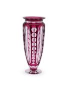 A VAL ST. LAMBERT 'FLORENCE' PALE RED OVERLAY AND CLEAR GLASS TRUMPET VASE