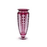 A VAL ST. LAMBERT 'FLORENCE' PALE RED OVERLAY AND CLEAR GLASS TRUMPET VASE