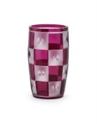 AN ART DECO VAL ST. LAMBERT 'TURENNE' PALE RUBY AND ACID ETCHED CHEQUERBOARD OVIFORM VASE