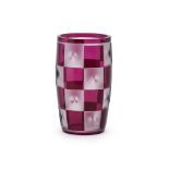 AN ART DECO VAL ST. LAMBERT 'TURENNE' PALE RUBY AND ACID ETCHED CHEQUERBOARD OVIFORM VASE