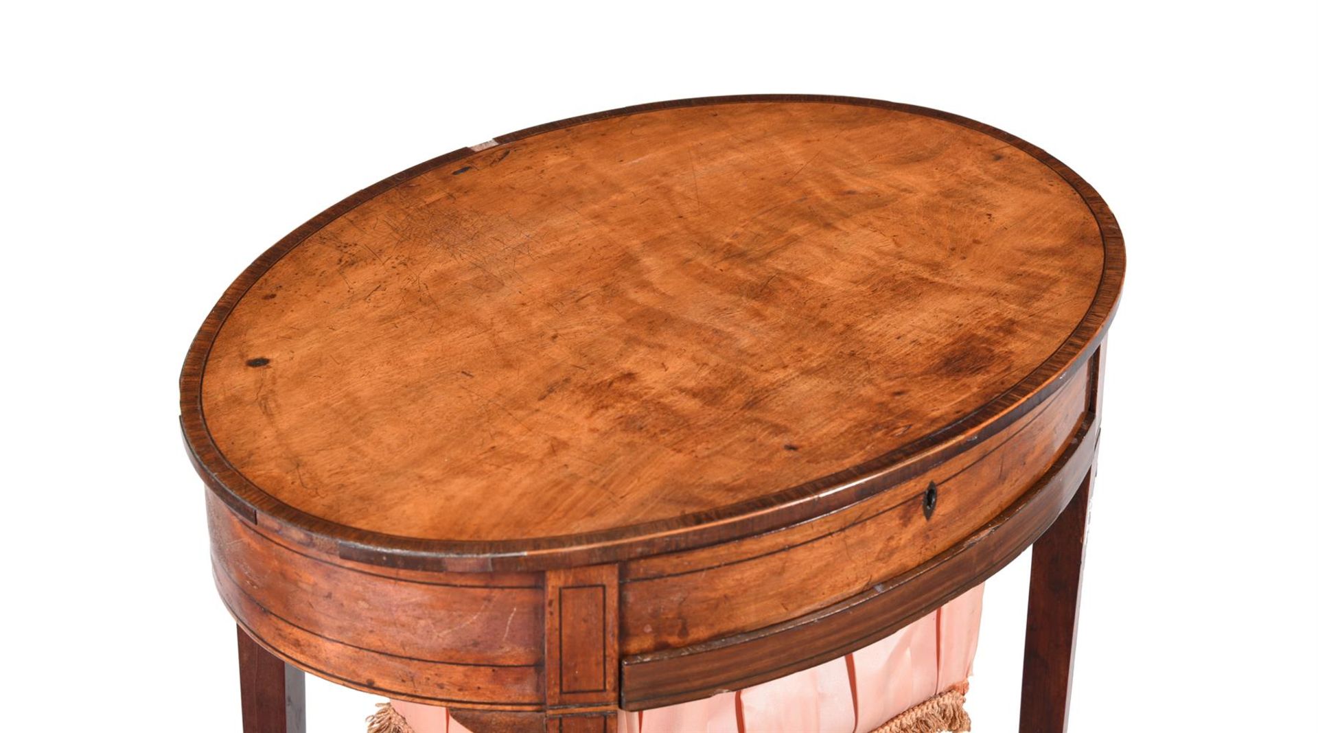 Y A GEORGE III OVAL SATINWOOD AND ROSEWOOD BANDED WORK TABLE - Image 2 of 2
